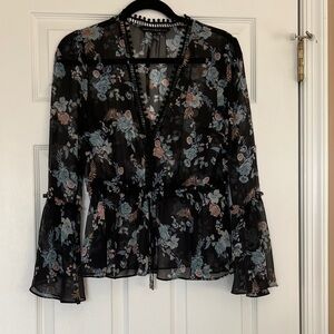 White House Black Market Black Floral Blouse
